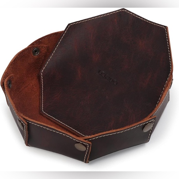 Londo Brown Genuine Leather Round Valet Tray Organizer Catchall Brand New - Picture 2 of 9